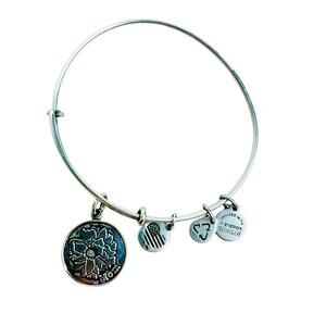 Alex and Ani Silver Tone Mom Sliding Charm Bangle Bracelet